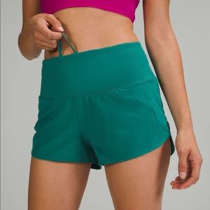 Lululemon High Rise Speed Up Shorts 2.5” inseam teal lagoon